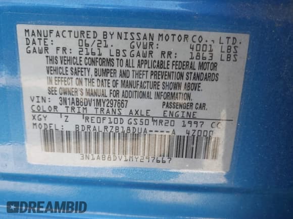 ✅ 2021 Nissan Sentra SR • VIN: 3N1AB8DV1MY297667 • Лот: 43624803. Опубликован ранее на IAAI с пробегом 52 080 миль. Бесплатный доступ к архиву аукционных продаж из США и подробный отчёт об истории автомобиля на DreamBid. Изображение 9.