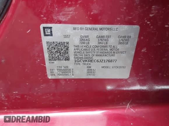2018 Chevrolet Silverado 1500 LT z VIN 1GCVKREC6JZ176877, wystawiony jako IAAI lot #43559571 z przebiegiem Nie podano mil oraz . Historia ofert i sprzedaży dostępna na DreamBid. Obrazek 9.