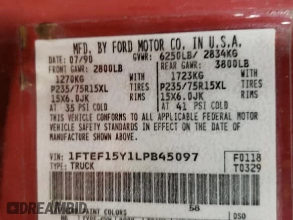 ✅ 1990 Ford F-150 • VIN: 1FTEF15Y1LPB45097 • Lot: 41983905. Listed on Copart with 63,210 mi. Free auction sales archive from the USA and detailed vehicle history report at DreamBid. Image 12.