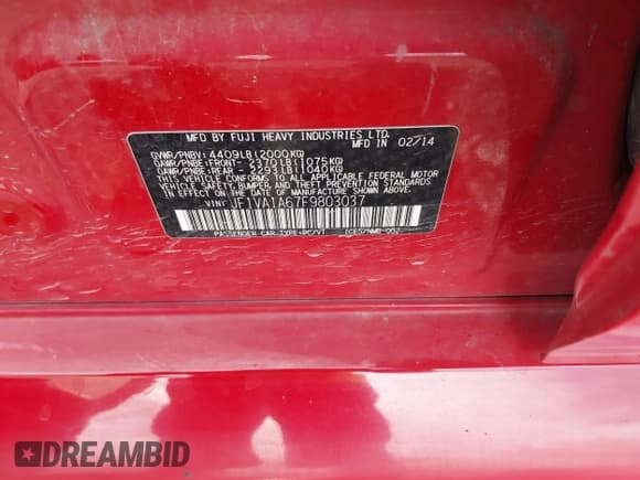 ✅ 2015 Subaru WRX • VIN: JF1VA1A67F9803037 • Lot: 42537132. Listed on IAAI with 156,133 mi. Free auction sales archive from the USA and detailed vehicle history report at DreamBid. Image 9.