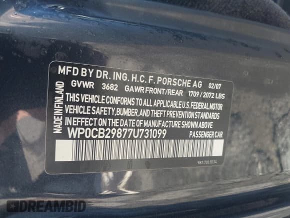 ✅ 2007 Porsche Boxster S • VIN: WP0CB29877U731099 • Lot: 43718431. Listed on IAAI with 39,726 mi. Free auction sales archive from the USA and detailed vehicle history report at DreamBid. Image 9.