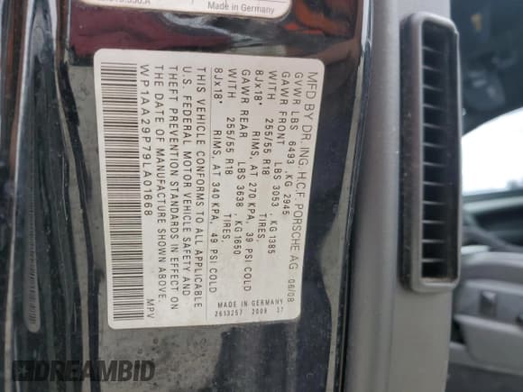 ✅ 2009 Porsche Cayenne • VIN: WP1AA29P79LA01668 • Lot: 75735694. Listed on Copart with 151,903 mi. Free auction sales archive from the USA and detailed vehicle history report at DreamBid. Image 14.