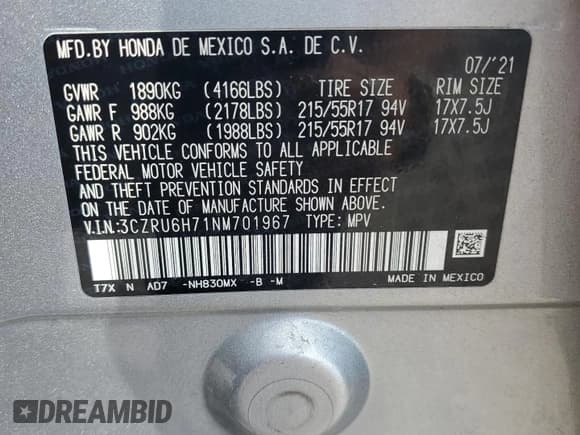 ✅ 2022 Honda HR-V EX-L • VIN: 3CZRU6H71NM701967 • Lot: 69322295. Wystawiony na Copart z przebiegiem 91 025 mil. Bezpłatny archiwum sprzedaży aukcyjnych z USA i szczegółowy raport historii pojazdu na DreamBid. Zdjęcie 13.