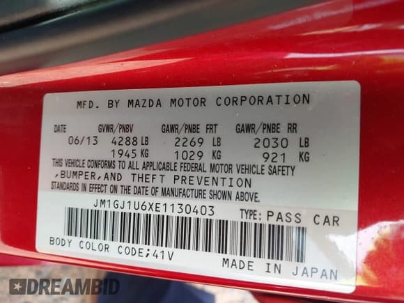 ✅ 2014 Mazda 6 i Sport • VIN: JM1GJ1U6XE1130403 • Lot: 42486523. Listed on IAAI with 179,229 mi. Free auction sales archive from the USA and detailed vehicle history report at DreamBid. Image 9.