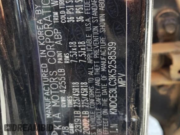 ✅ 2019 Kia Niro EX • VIN: KNDCE3LC3K5258539 • Лот: 70483665. Опубликован ранее на Copart с пробегом Не указан. Бесплатный доступ к архиву аукционных продаж из США и подробный отчёт об истории автомобиля на DreamBid. Изображение 13.