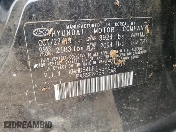 ✅ 2020 Hyundai Elantra Value Edition • VIN: KMHD84LF1LU021238 • Lot: 67519505. Listed on Copart with 64,349 mi. Free auction sales archive from the USA and detailed vehicle history report at DreamBid. Image 12.