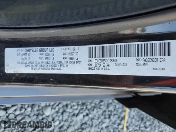 ✅ 2012 Chrysler 200 Touring • VIN: 1C3CCBBB9CN148979 • Lot: 64874595. Wystawiony na Copart z przebiegiem 112 893 mil. Bezpłatny archiwum sprzedaży aukcyjnych z USA i szczegółowy raport historii pojazdu na DreamBid. Zdjęcie 12.