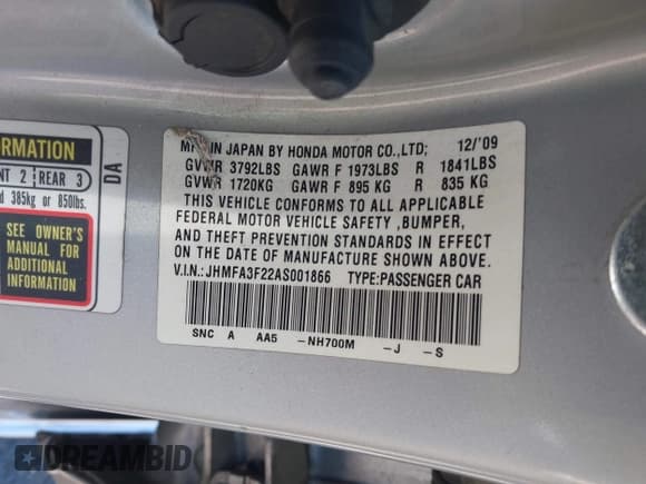 ✅ 2010 Honda Civic • VIN: JHMFA3F22AS001866 • Lot: 42468149. Wystawiony na IAAI z przebiegiem 174 230 mil. Bezpłatny archiwum sprzedaży aukcyjnych z USA i szczegółowy raport historii pojazdu na DreamBid. Zdjęcie 9.