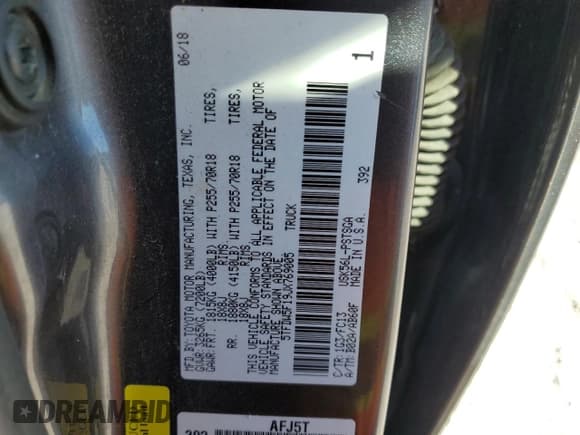 ✅ 2018 Toyota Tundra SR5 • VIN: 5TFDW5F19JX769005 • Лот: 86611125. Опубликован ранее на Copart с пробегом 156 430 миль. Бесплатный доступ к архиву аукционных продаж из США и подробный отчёт об истории автомобиля на DreamBid. Изображение 12.