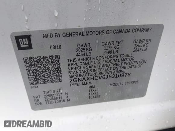 ✅ 2018 Chevrolet Equinox LS • VIN: 2GNAXHEV6J6310978 • Лот: 43394838. Опубликован ранее на IAAI с пробегом 124 826 миль. Бесплатный доступ к архиву аукционных продаж из США и подробный отчёт об истории автомобиля на DreamBid. Изображение 9.