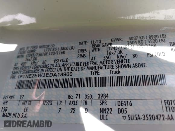 ✅ 2014 Ford Econoline Cargo Commercial • VIN: 1FTNE2EW3EDA18900 • Lot: 41209002. Listed on IAAI with 138,014 mi. Free auction sales archive from the USA and detailed vehicle history report at DreamBid. Image 9.