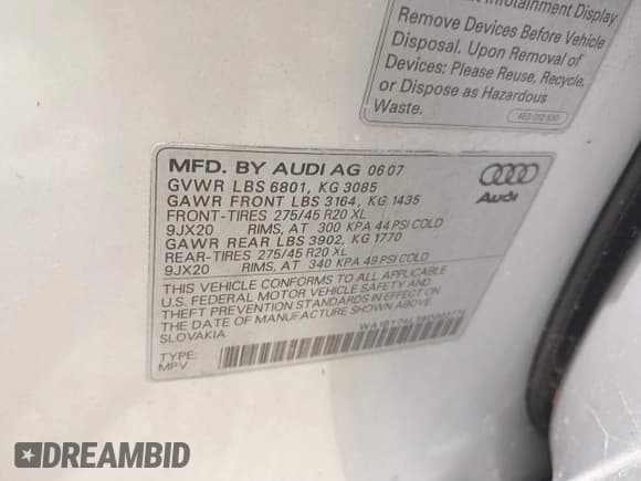 ✅ 2008 Audi Q7 Premium • VIN: WA1BY74L38D002774 • Lot: 36602685. Wystawiony na IAAI z przebiegiem 153 947 mil. Bezpłatny archiwum sprzedaży aukcyjnych z USA i szczegółowy raport historii pojazdu na DreamBid. Zdjęcie 9.