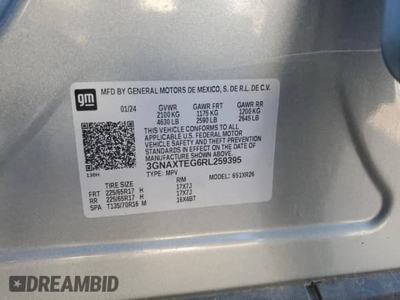 2024 Chevrolet Equinox LT с VIN 3GNAXTEG6RL259395, выставлен на аукционе Copart как лот 90033065 с пробегом 53 033 миль миль и Чистый • Clean title. История ставок и продаж доступна на DreamBid. Изображение 13.