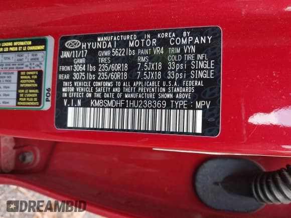 ✅ 2017 Hyundai Santa Fe SE • VIN: KM8SMDHF1HU238369 • Lot: 43682236. Wystawiony na IAAI z przebiegiem 179 000 mil. Bezpłatny archiwum sprzedaży aukcyjnych z USA i szczegółowy raport historii pojazdu na DreamBid. Zdjęcie 9.