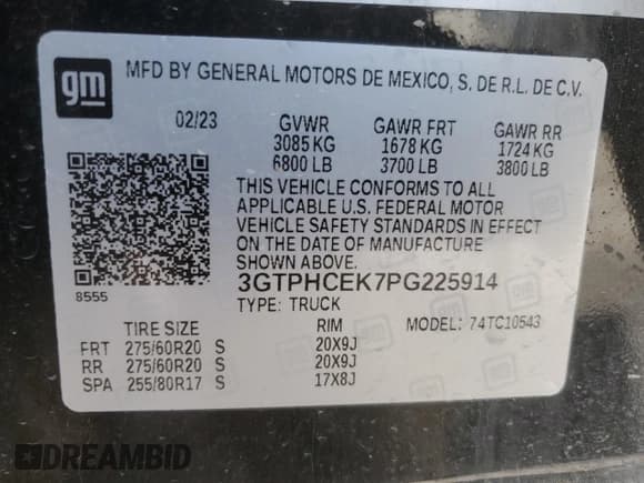 ✅ 2023 GMC Sierra 1500 Elevation • VIN: 3GTPHCEK7PG225914 • Lot: 46485355. Listed on Copart with 26,506 mi. Free auction sales archive from the USA and detailed vehicle history report at DreamBid. Image 14.