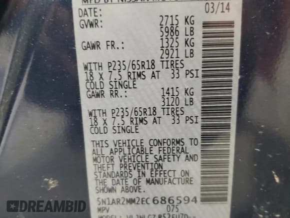 ✅ 2014 Nissan Pathfinder SV • VIN: 5N1AR2MM2EC686594 • Лот: 81929505. Опубликован ранее на Copart с пробегом Не указан. Бесплатный доступ к архиву аукционных продаж из США и подробный отчёт об истории автомобиля на DreamBid. Изображение 14.