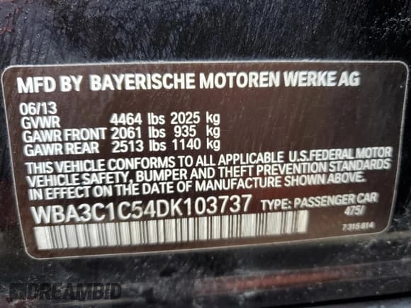 ✅ 2013 BMW 3 Series 328i • VIN: WBA3C1C54DK103737 • Lot: 47820025. Listed on Copart with 134,896 mi. Free auction sales archive from the USA and detailed vehicle history report at DreamBid. Image 13.