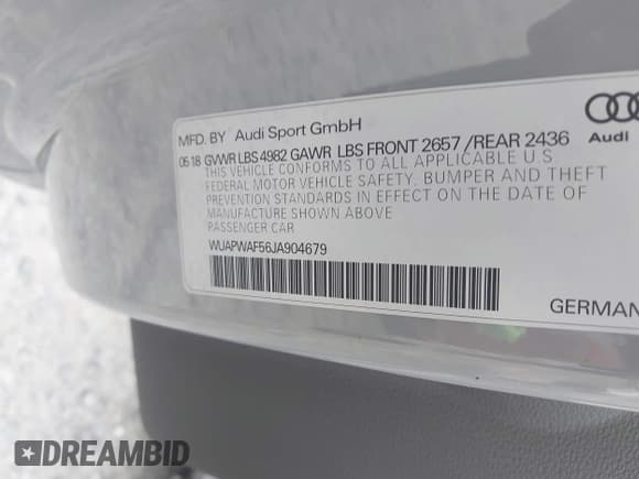 ✅ 2018 Audi RS 5 • VIN: WUAPWAF56JA904679 • Lot: 42680944. Listed on IAAI with 28,605 mi. Free auction sales archive from the USA and detailed vehicle history report at DreamBid. Image 9.