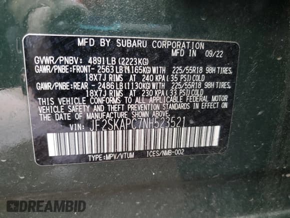 ✅ 2022 Subaru Forester Limited • VIN: JF2SKAPC7NH523521 • Lot: 86874345. Wystawiony na Copart z przebiegiem 17 119 mil. Bezpłatny archiwum sprzedaży aukcyjnych z USA i szczegółowy raport historii pojazdu na DreamBid. Zdjęcie 13.