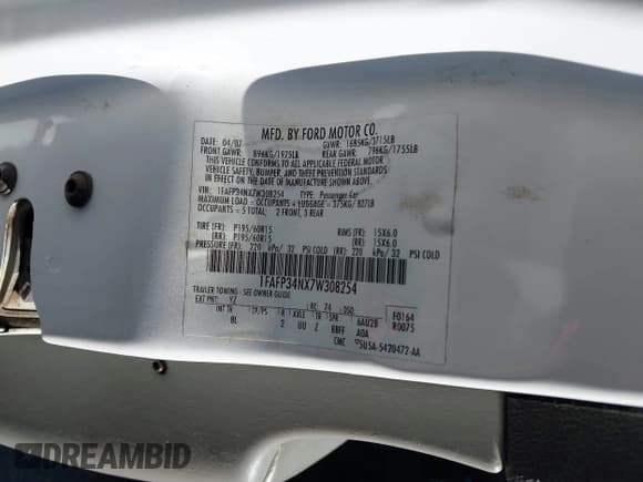 ✅ 2007 Ford Focus S • VIN: 1FAFP34NX7W308254 • Lot: 43590605. Listed on IAAI with 154,344 mi. Free auction sales archive from the USA and detailed vehicle history report at DreamBid. Image 9.