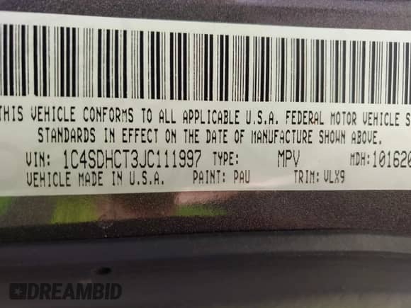 2018 Dodge Durango R/T with VIN 1C4SDHCT3JC111997, listed as a IAAI auction lot 43403699 with 94,797 mi miles and . Bid and sale history available at DreamBid. Image 9.