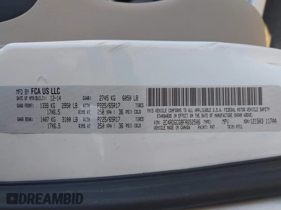 ✅ 2015 Dodge Grand Caravan SXT • VIN: 2C4RDGCG8FR652506 • Lot: 43775351. Listed on IAAI with 170,816 mi. Free auction sales archive from the USA and detailed vehicle history report at DreamBid. Image 9.