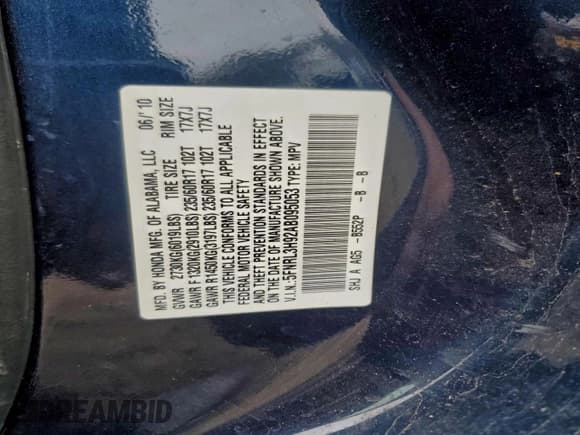 ✅ 2010 Honda Odyssey Touring • VIN: 5FNRL3H92AB095053 • Lot: 92826245. Listed on Copart with 93,854 mi. Free auction sales archive from the USA and detailed vehicle history report at DreamBid. Image 13.