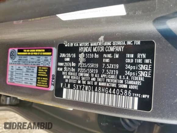 2017 Hyundai Santa Fe Ultimate with VIN 5XYZWDLA8HG440586, listed as a Copart auction lot 71643065 with 92,351 mi miles and Salvage title. Bid and sale history available at DreamBid. Image 12.