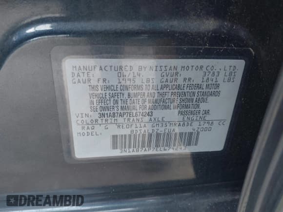 ✅ 2014 Nissan Sentra S • VIN: 3N1AB7AP7EL674243 • Lot: 42480513. Listed on IAAI with 131,672 mi. Free auction sales archive from the USA and detailed vehicle history report at DreamBid. Image 9.