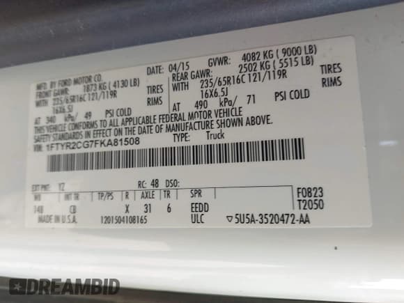 ✅ 2015 Ford Transit Cargo • VIN: 1FTYR2CG7FKA81508 • Лот: 43685381. Опубликован ранее на IAAI с пробегом 128 563 миль. Бесплатный доступ к архиву аукционных продаж из США и подробный отчёт об истории автомобиля на DreamBid. Изображение 9.