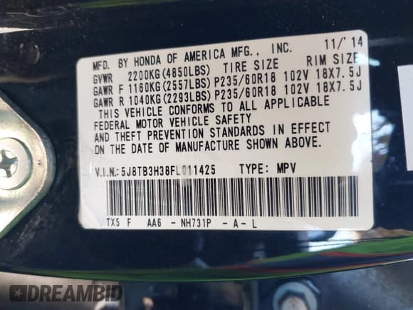 ✅ 2015 Acura RDX • VIN: 5J8TB3H38FL011425 • Лот: 42506332. Опубликован ранее на IAAI с пробегом 119 210 миль. Бесплатный доступ к архиву аукционных продаж из США и подробный отчёт об истории автомобиля на DreamBid. Изображение 9.