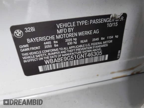 ✅ 2016 BMW 3 Series 328i • VIN: WBA8E9G51GNT46305 • Lot: 43367894. Wystawiony na IAAI z przebiegiem 103 377 mil. Bezpłatny archiwum sprzedaży aukcyjnych z USA i szczegółowy raport historii pojazdu na DreamBid. Zdjęcie 9.