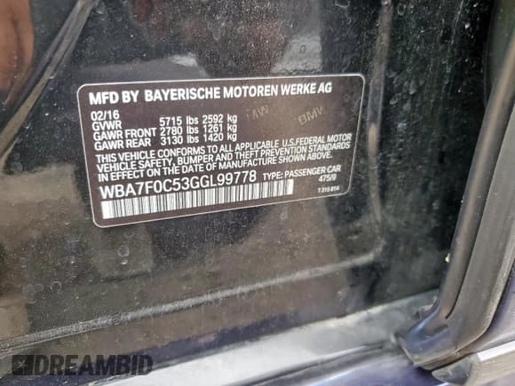 ✅ 2016 BMW 7 Series 750i • VIN: WBA7F0C53GGL99778 • Lot: 92937955. Listed on Copart with 105,323 mi. Free auction sales archive from the USA and detailed vehicle history report at DreamBid. Image 12.