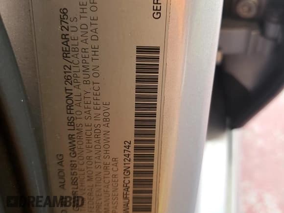 ✅ 2016 Audi A6 Premium • VIN: WAUFFAFC1GN124742 • Lot: 68173615. Listed on Copart with 115,675 mi. Free auction sales archive from the USA and detailed vehicle history report at DreamBid. Image 12.