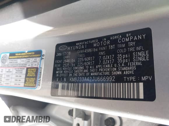 2018 Hyundai Tucson SEL z VIN KM8J33A42JU666992, wystawiony jako IAAI lot #43267251 z przebiegiem 116 154 mil mil oraz . Historia ofert i sprzedaży dostępna na DreamBid. Obrazek 9.