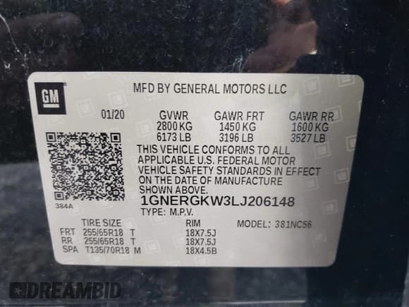 ✅ 2020 Chevrolet Traverse LT Cloth • VIN: 1GNERGKW3LJ206148 • Lot: 40961449. Listed on IAAI with 53,306 mi. Free auction sales archive from the USA and detailed vehicle history report at DreamBid. Image 9.