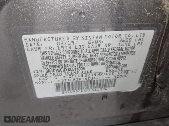 ✅ 2019 Nissan Kicks SR • VIN: 3N1CP5CUXKL511096 • Lot: 42859148. Listed on IAAI with 77,701 mi. Free auction sales archive from the USA and detailed vehicle history report at DreamBid. Image 9.