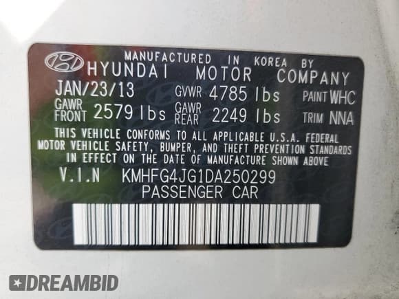 ✅ 2013 Hyundai Azera • VIN: KMHFG4JG1DA250299 • Лот: 60899975. Опубликован ранее на Copart с пробегом 110 110 миль. Бесплатный доступ к архиву аукционных продаж из США и подробный отчёт об истории автомобиля на DreamBid. Изображение 12.