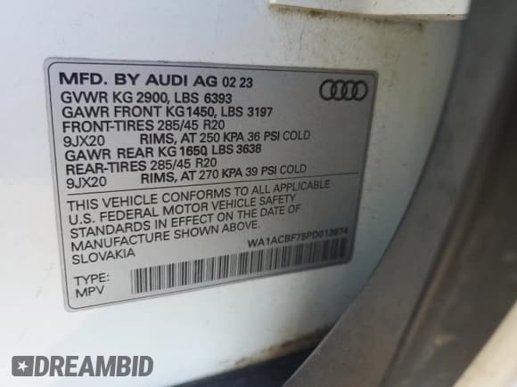 ✅ 2023 Audi Q7 Premium • VIN: WA1ACBF75PD013674 • Lot: 48860755. Listed on Copart with 30,886 mi. Free auction sales archive from the USA and detailed vehicle history report at DreamBid. Image 12.