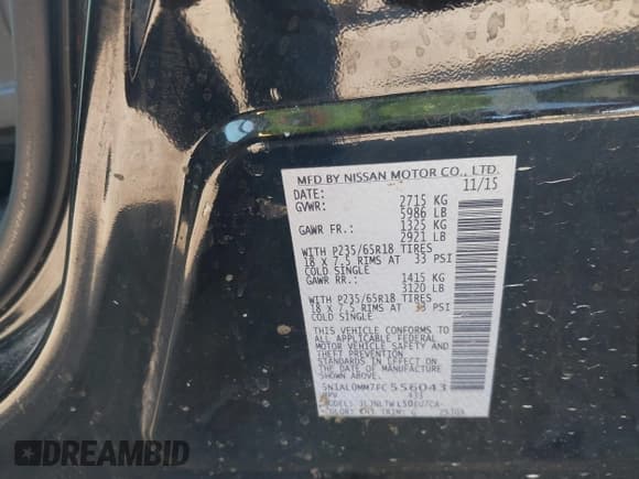 ✅ 2015 Infiniti QX60 • VIN: 5N1AL0MM7FC556043 • Lot: 41134765. Listed on IAAI with 144,311 mi. Free auction sales archive from the USA and detailed vehicle history report at DreamBid. Image 9.