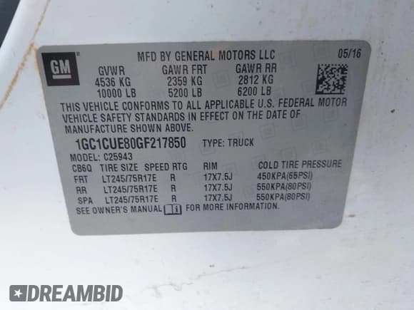 ✅ 2016 Chevrolet Silverado 2500HD Work Truck • VIN: 1GC1CUE80GF217850 • Lot: 42120276. Listed on IAAI with 268,987 mi. Free auction sales archive from the USA and detailed vehicle history report at DreamBid. Image 9.