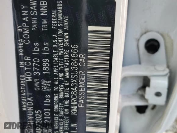 ✅ 2025 Hyundai Venue SEL • VIN: KMHRC8A3XSU384866 • Lot: 87094055. Listed on Copart with 4,338 mi. Free auction sales archive from the USA and detailed vehicle history report at DreamBid. Image 14.