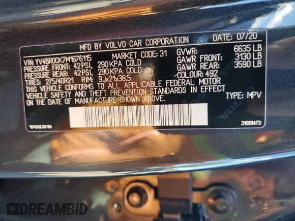 ✅ 2021 Volvo XC90 Inscription Expression • VIN: YV4BR0CK7M1676115 • Lot: 92067495. Listed on Copart with 120,065 mi. Free auction sales archive from the USA and detailed vehicle history report at DreamBid. Image 13.