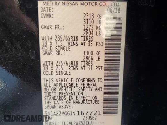 ✅ 2018 Nissan Murano S • VIN: 5N1AZ2MG6JN167721 • Lot: 85541705. Wystawiony na Copart z przebiegiem 191 688 mil. Bezpłatny archiwum sprzedaży aukcyjnych z USA i szczegółowy raport historii pojazdu na DreamBid. Zdjęcie 13.