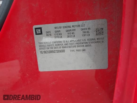 ✅ 2016 Chevrolet Cruze LS • VIN: 1G1BC5SM5G7289688 • Lot: 43498760. Listed on IAAI with 133,944 mi. Free auction sales archive from the USA and detailed vehicle history report at DreamBid. Image 9.