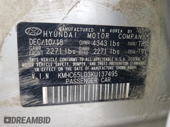 ✅ 2019 Hyundai Ioniq • VIN: KMHC65LD3KU137495 • Lot: 43476605. Wystawiony na Copart z przebiegiem 65 516 mil. Bezpłatny archiwum sprzedaży aukcyjnych z USA i szczegółowy raport historii pojazdu na DreamBid. Zdjęcie 12.