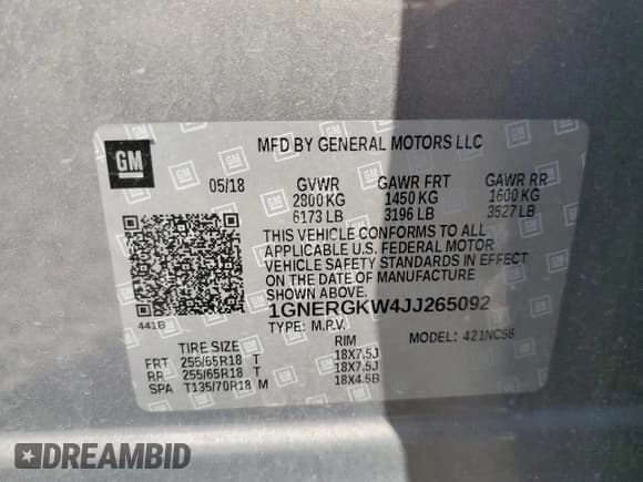 ✅ 2018 Chevrolet Traverse LT Cloth • VIN: 1GNERGKW4JJ265092 • Лот: 71537025. Опубликован ранее на Copart с пробегом 113 973 миль. Бесплатный доступ к архиву аукционных продаж из США и подробный отчёт об истории автомобиля на DreamBid. Изображение 13.