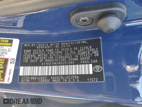 ✅ 2024 Toyota Camry XSE • VIN: 4T1K61AK4RU251294 • Lot: 86438265. Listed on Copart with 84,710 mi. Free auction sales archive from the USA and detailed vehicle history report at DreamBid. Image 12.