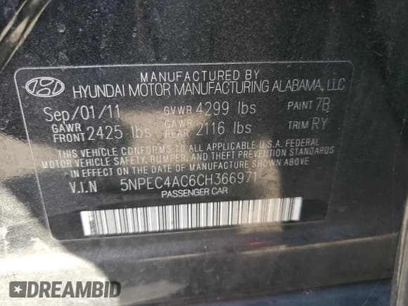 ✅ 2012 Hyundai Sonata SE • VIN: 5NPEC4AC6CH366971 • Lot: 69694524. Listed on Copart with 114,203 mi. Free auction sales archive from the USA and detailed vehicle history report at DreamBid. Image 12.