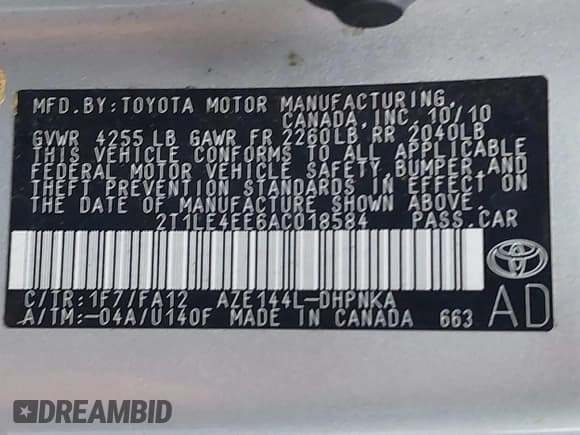 ✅ 2010 Toyota Matrix S • VIN: 2T1LE4EE6AC018584 • Лот: 43593243. Опубликован ранее на IAAI с пробегом 159 694 миль. Бесплатный доступ к архиву аукционных продаж из США и подробный отчёт об истории автомобиля на DreamBid. Изображение 9.